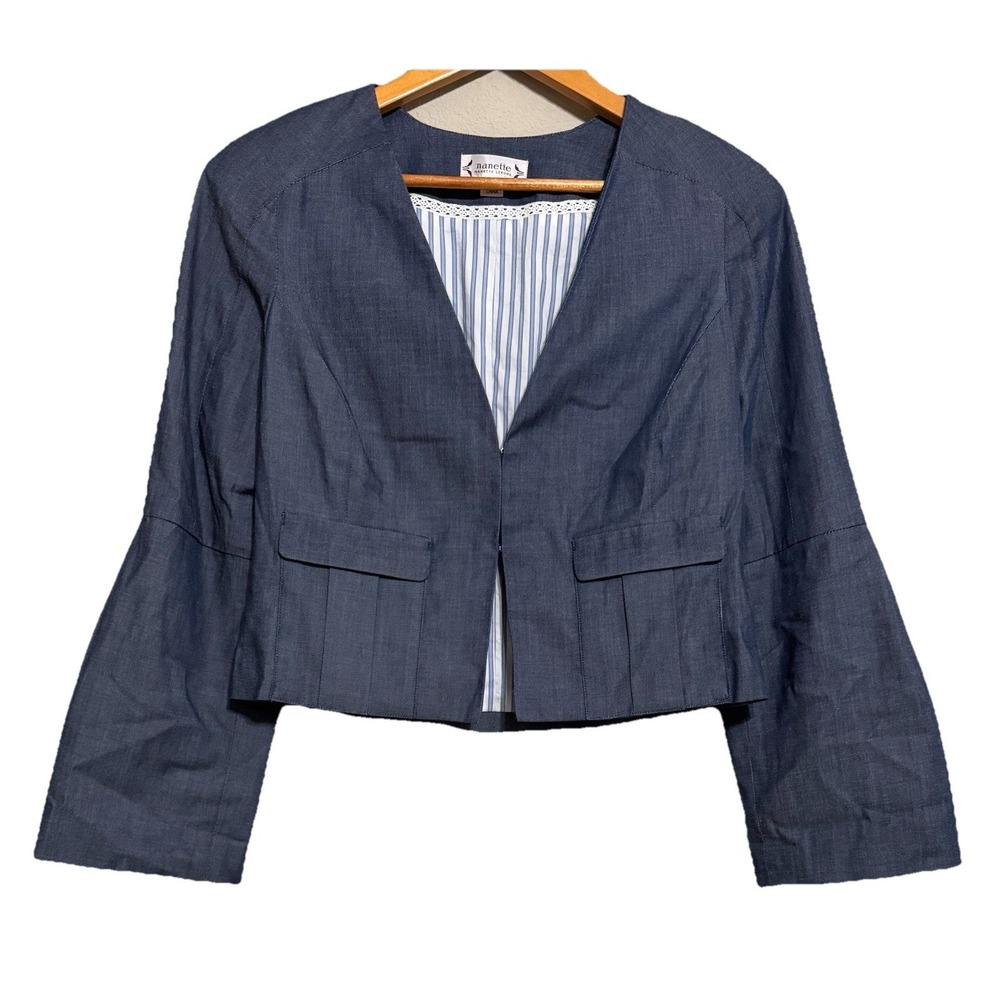 Nanette Lepore Blazer Womens S Blue Denim-Like Y2K‎  Hook-Eye Closure Hippie